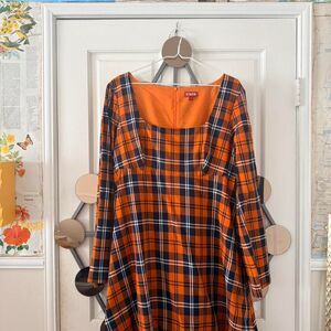 Staud Women's Orange and Navy Plaid Dress